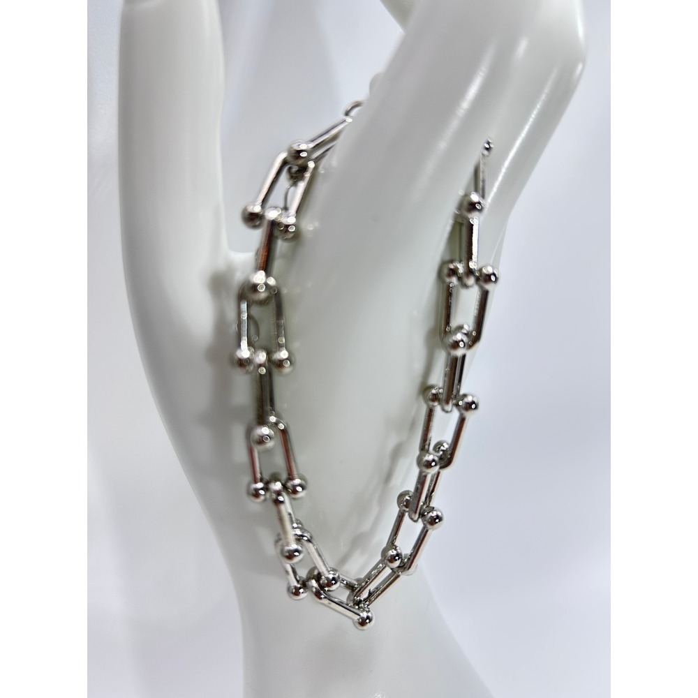 Silver Tone Industrial U-Link Ball Chain Bracelet Adjustable 7-8.5 Inch